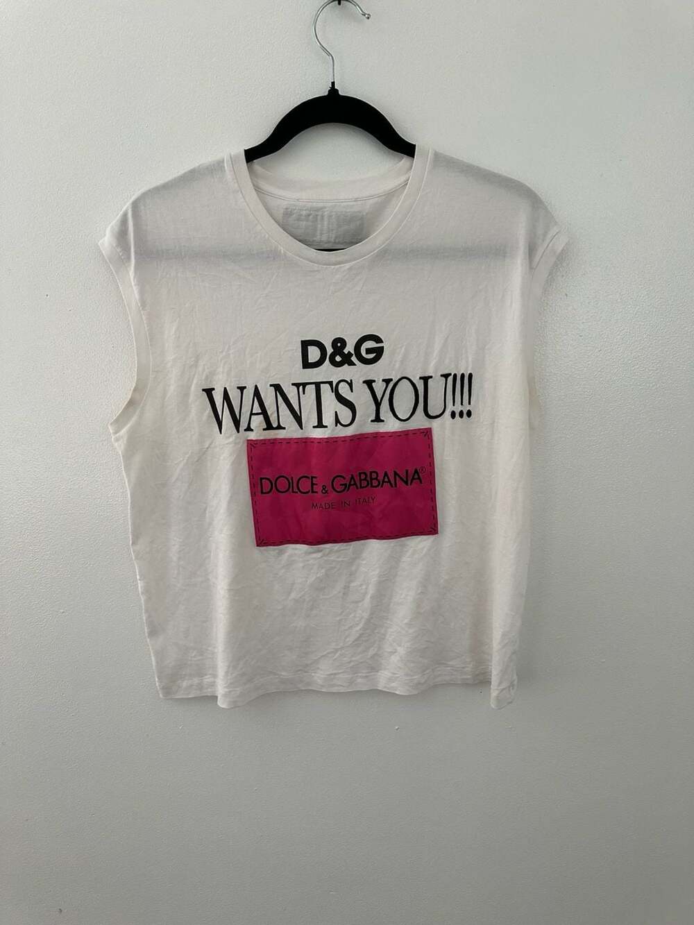 Dolce & Gabbana D&G Wants You Sleeveless Cotton T-Shirt with Logo Patch